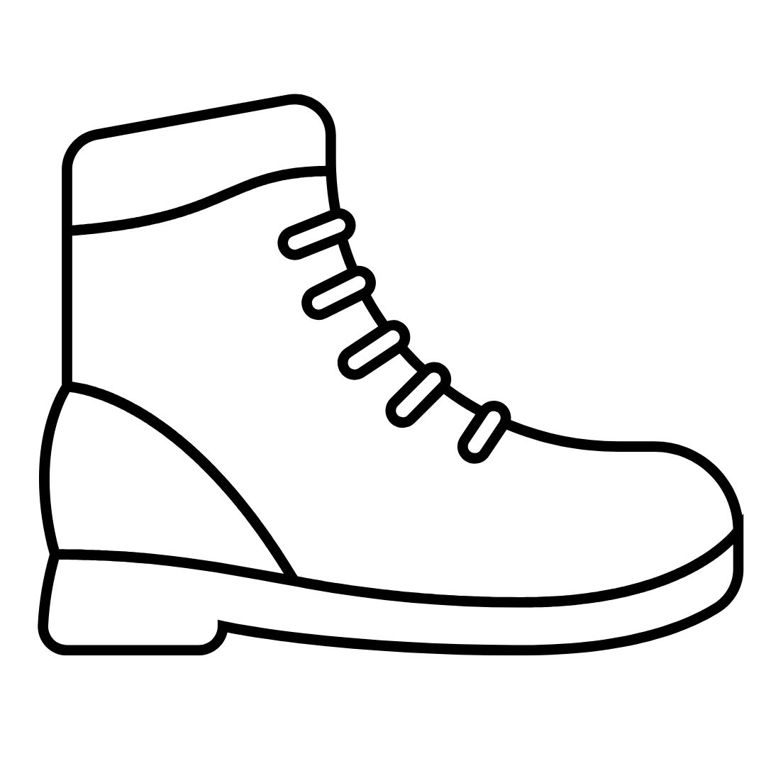 Black line drawing of a work boot on a white background