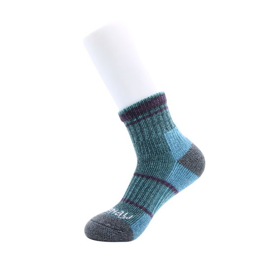 Aqua Merino Wool MidCrew sock with Grey, blue and purple.
