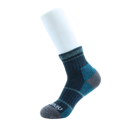 Sapphire Merino Wool MidCrew Sock with Grey, Aqua and teal.